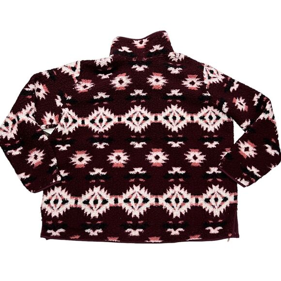 Wrangler Burgundy Aztec Sherpa Fleece Pullover M Half Zip - Picture 10 of 11
